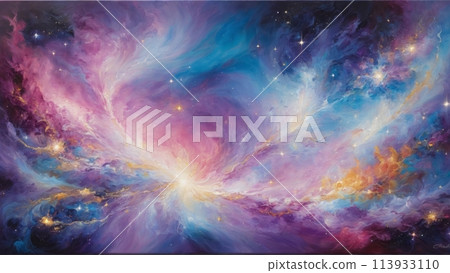 Abstract art capturing a cosmic creation with an explosion of stars and colors. Imaginative and expansive universe. 113933110