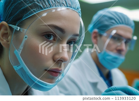 A young scientist working in a modern laboratory. Future of research and scientific innovation. 113933120