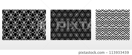 Geometric set of seamless black and white patterns. Simple vector graphics. 113933439