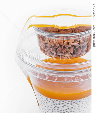 Chia pudding with mango and granola 113933573