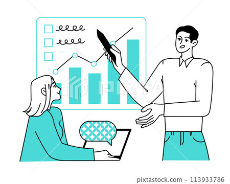 Business analytics, employees in the office analyzing data, coaching and presentation to worker Business analytics, employees in the office analyzing data, coaching and presentation to worker 113933786