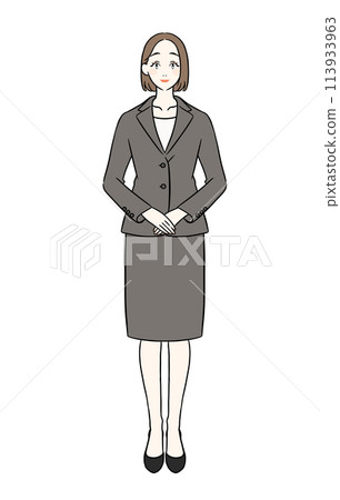 一個穿著西裝的女人雙手合十鞠躬 113933963