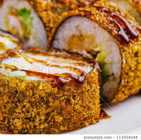 Tempura Maki Sushi on white plate 113934244