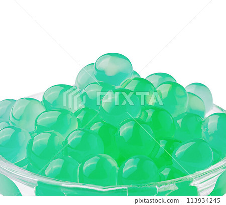 green bubble tea on glass isolated 113934245