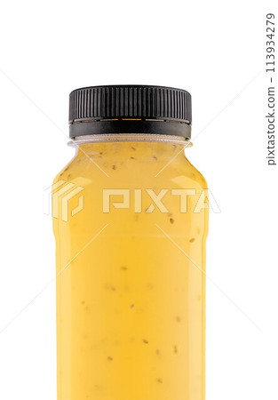 Yellow smoothie bottle isolated on white background 113934279