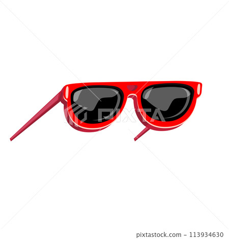 Red sunglasses with black lens isolated on white background. Cartoon funny womans red summer sunglasses icon, label and sign. Cool hipster Sunglasses vector graphic illustration Red sunglasses with black lens isolated on white background. Cartoon funny womans red summer sunglasses icon, label and sign. Cool hipster Sunglasses vector graphic illustration 113934630