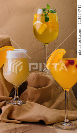 Variety of tropical cocktails Variety of tropical cocktails 113934712