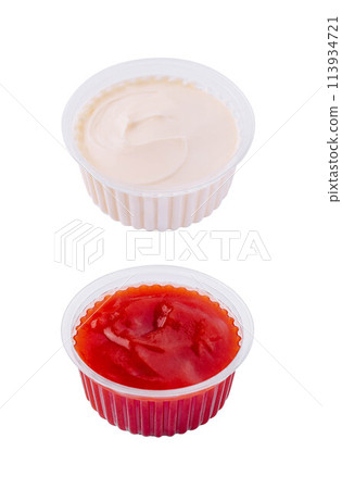 bowl of sour cream and ketchup on white background 113934721