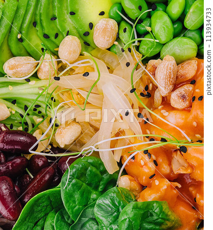 Hawaiian Poke Bowl with Salmon close up 113934733