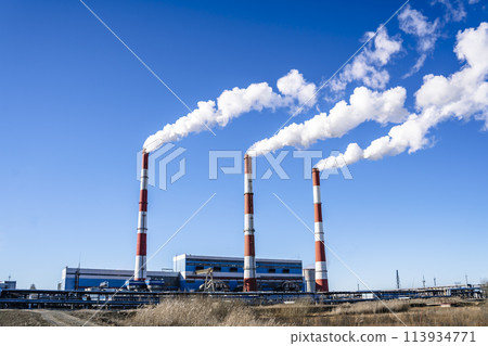 Energy factory industry pipe plant. Thermal heating station 113934771