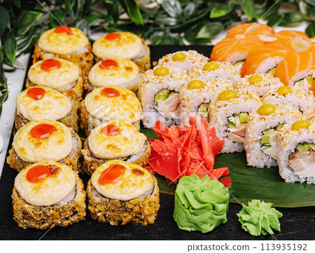 different sushi rolls on a big plate different sushi rolls on a big plate 113935192