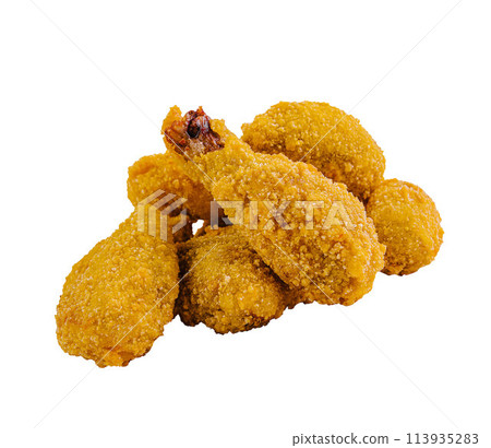 Fried chicken drumsticks isolated on white background 113935283