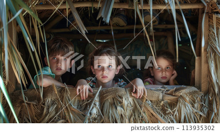 Children in a children's hut 113935302
