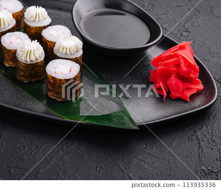 sushi maki with shrimp and Philadelphia cheese sushi maki with shrimp and Philadelphia cheese 113935336