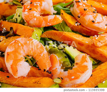 Poke bowl with prawn with sweet potato Poke bowl with prawn with sweet potato 113935399