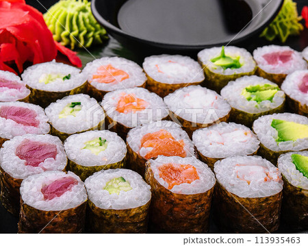 Japanese sushi big set on top view Japanese sushi big set on top view 113935463