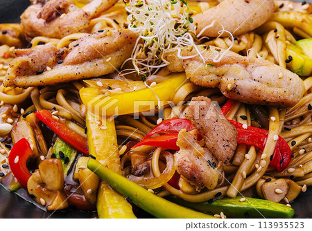 Chinese fried rice with vegetables close up Chinese fried rice with vegetables close up 113935523