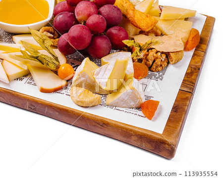 various types of cheese with fruits 113935554