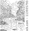 Landscape with river and rocks. Coloring book 113935793