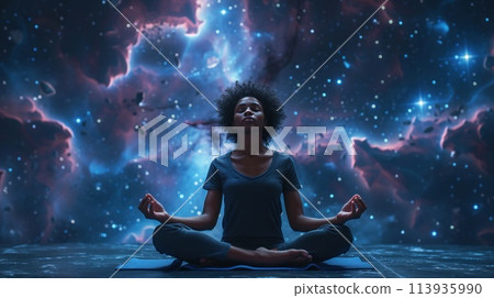 Yoga in lotus position in the open air of space 113935990