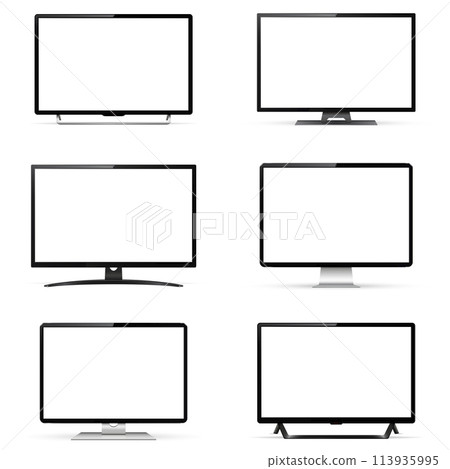 Set of computer monitors isolated on white background 113935995