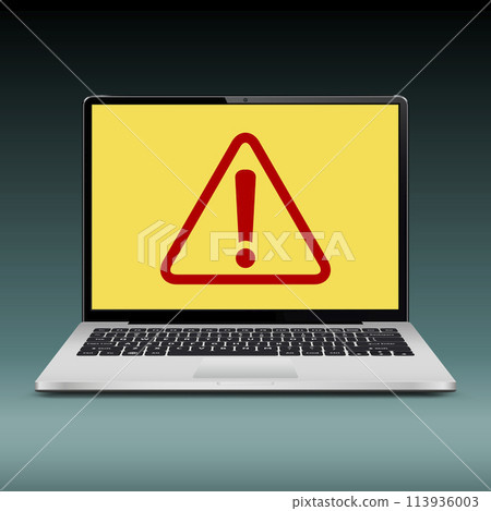 Laptop with exclamation mark on screen 113936003
