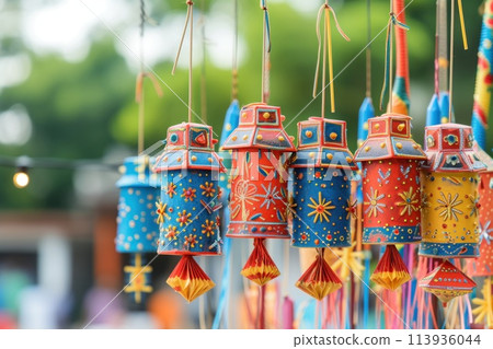 Magic fireworks in decorative design 113936044