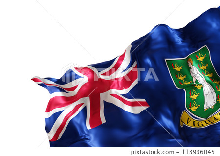 Realistic flag of British Virgin Islands, isolated on white background. Footer, corner design element. Cut out. Perfect for patriotic themes or national event promotions. Empty, copy space. 3D render. 113936045