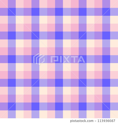 Seamless checkered pattern in blue and pink colours. Creative vibrant trendy tartan background design for kids. Abstract trendy gingham plaid. 113936087