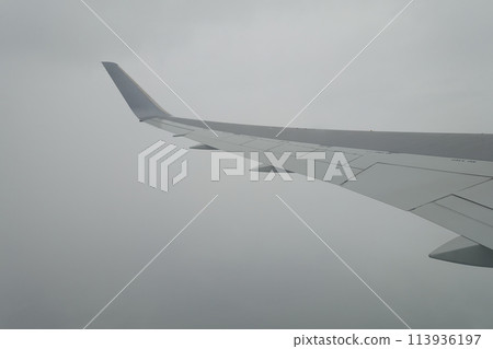 從飛機窗口看到的翅膀和雲彩 113936197