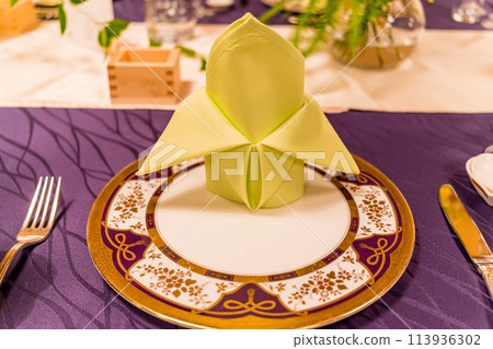 A course meal served at a lavish wedding reception 113936302