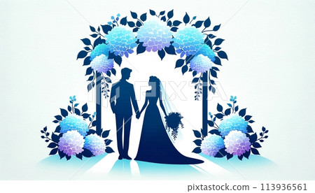 新娘和新郎拿著花束 新娘和新郎拿著花束 113936561