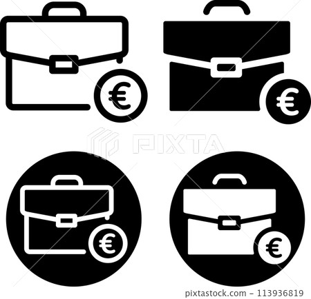 Briefcase with euros icon set Briefcase with euros icon set 113936819