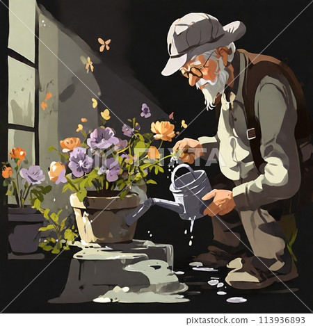 老人澆花 老人澆花 113936893