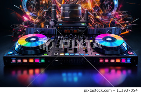 Light up your event with a rainbow colored circle on this DJ mixer 113937054