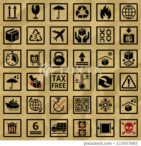 Set of packaging signs and symbols Set of packaging signs and symbols 113937065