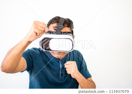 He is punching the air in excitement as he plays 113937079