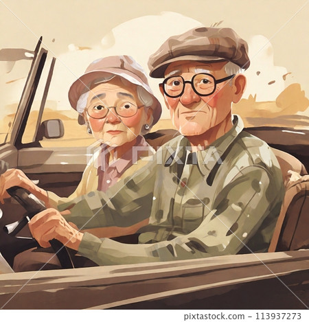 享受駕車樂趣的老年夫婦 113937273