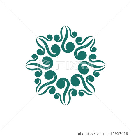 Green Ornamental Flower or Star Logo Template Illustration Design. Vector EPS 10. Green Ornamental Flower or Star Logo Template Illustration Design. Vector EPS 10. 113937418