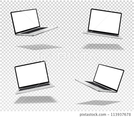 Flying laptop mock up with blank screen isolated 113937678