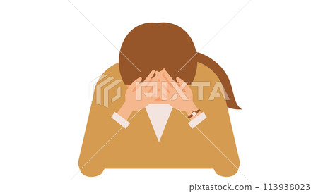 Frontal illustration of a businesswoman feeling depressed with both hands on her face Frontal illustration of a businesswoman feeling depressed with both hands on her face 113938023