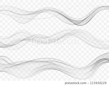 Collection of smooth gradient lines of soft smoke, gray color. Modern futuristic abstract wave. 113938229