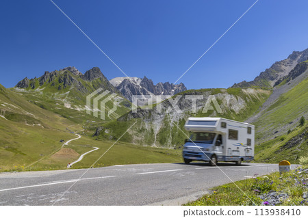 Vanlife, Route des Grandes Alpes near Col du Galibier, Hautes-Alpes, France Vanlife, Route des Grandes Alpes near Col du Galibier, Hautes-Alpes, France 113938410