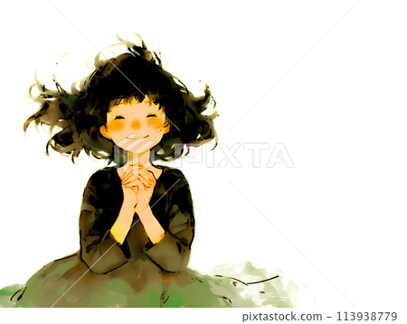 年輕女子雙手緊握在胸前 113938779