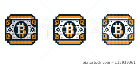 pixel art icon with bitcoin account on white background, pixel graphics pixel art icon with bitcoin account on white background, pixel graphics 113939361