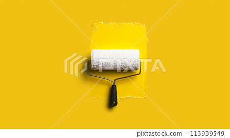 Yellow Wall With Paint Roller Yellow Wall With Paint Roller 113939549