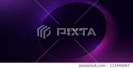 Abstract glowing purple and pink color circle lines on dark background with lighting effect sparkle. Abstract glowing purple and pink color circle lines on dark background with lighting effect sparkle. 113940067