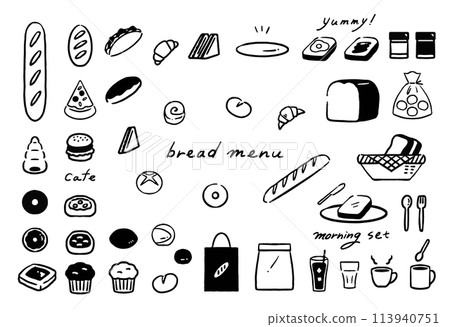 簡單的麵包店套裝_線描 簡單的麵包店套裝_線描 113940751