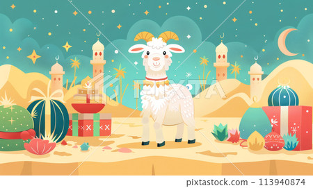 Vibrant Mythical Goat among Celestial Elements 113940874