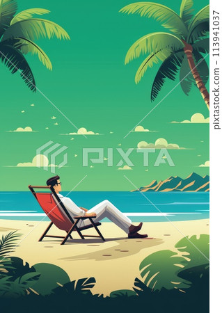 business man relax on the beach work life balance concept illustration 113941037